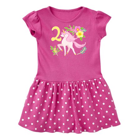 

Inktastic Second Birthday Pink Unicorn with Flowers Gift Baby Girl Dress