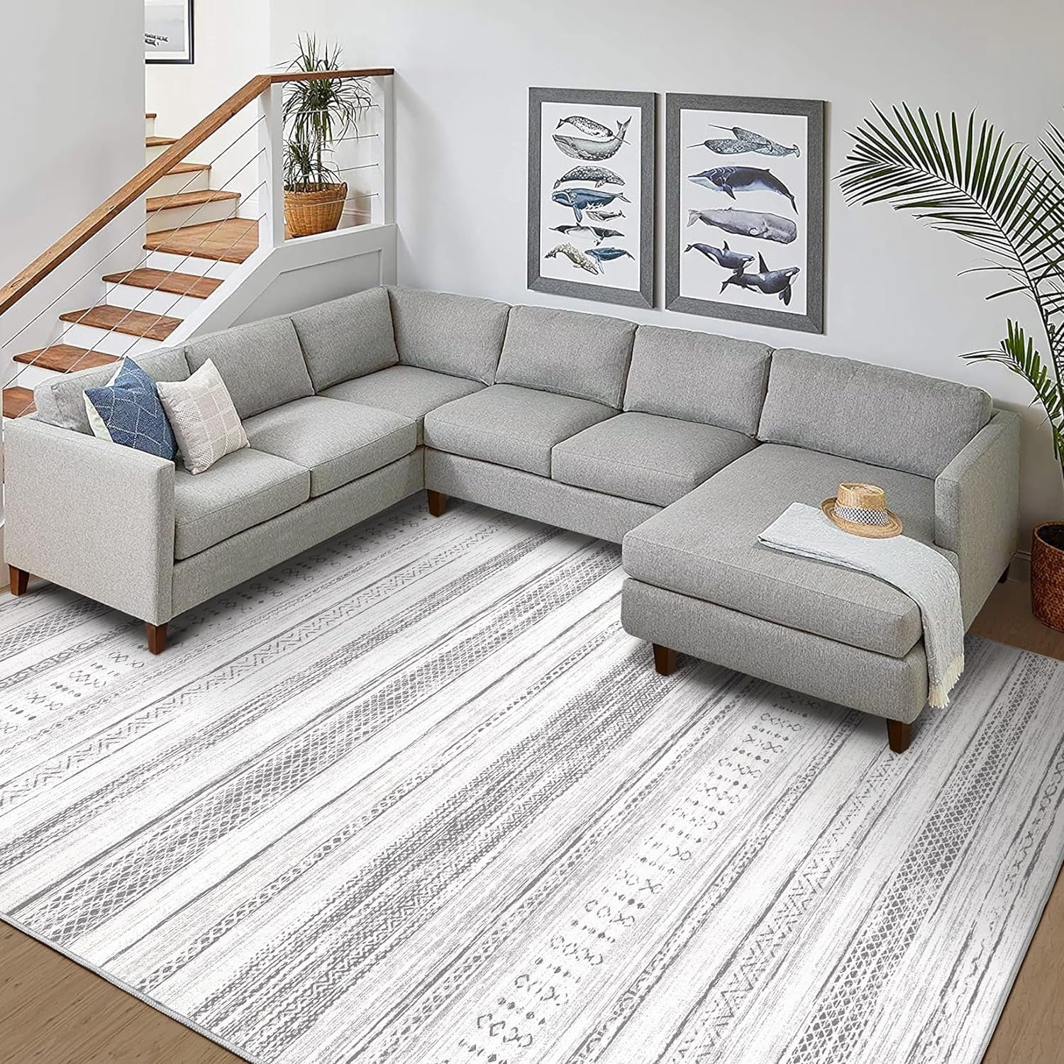 Toyoso 5x7 Area Rug Living Room Rugs - Washable Large Soft Neutral Boho Moroccan Bohemian Farmhouse Rug Indoor Floor Carpet for Bedroom Under Dining Table Home Office Decor - Light Grey