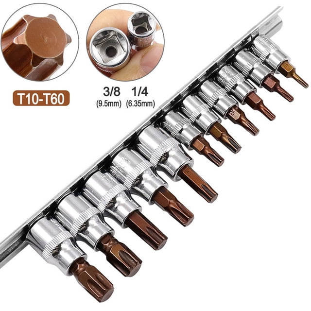 Bgsha 11PCS 3/8 1/4inch Drive Alloy Torx Screwdriver Bits Socket Bit T10-T60 Hand Tool
