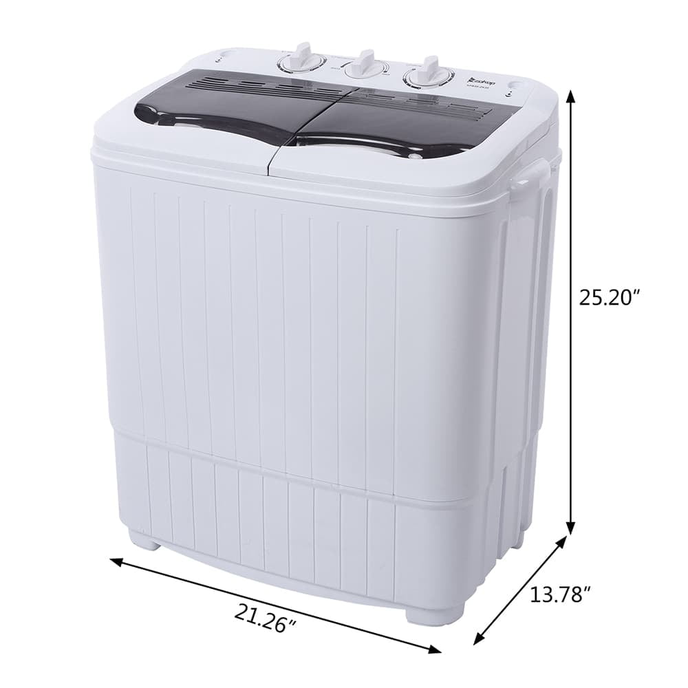 Hassch Semi-Automatic Washing Machine with 2 Tub, Compact Laundry Machine with Built-in Drain for Home, Apartment, Gray