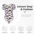 thumbnail image 4 of KLL Women 's Crew Neck Bodysuit Jumpsuits Cartoon Monster Trucks1 Print Short onesies Stretch T Shirts, 4 of 7
