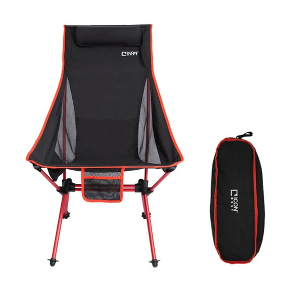 Icon Best Ultralight High Back Portable Folding Moon Chair with Carry Bag , Cup Holder and Smart phone Holder, Black/Red Color