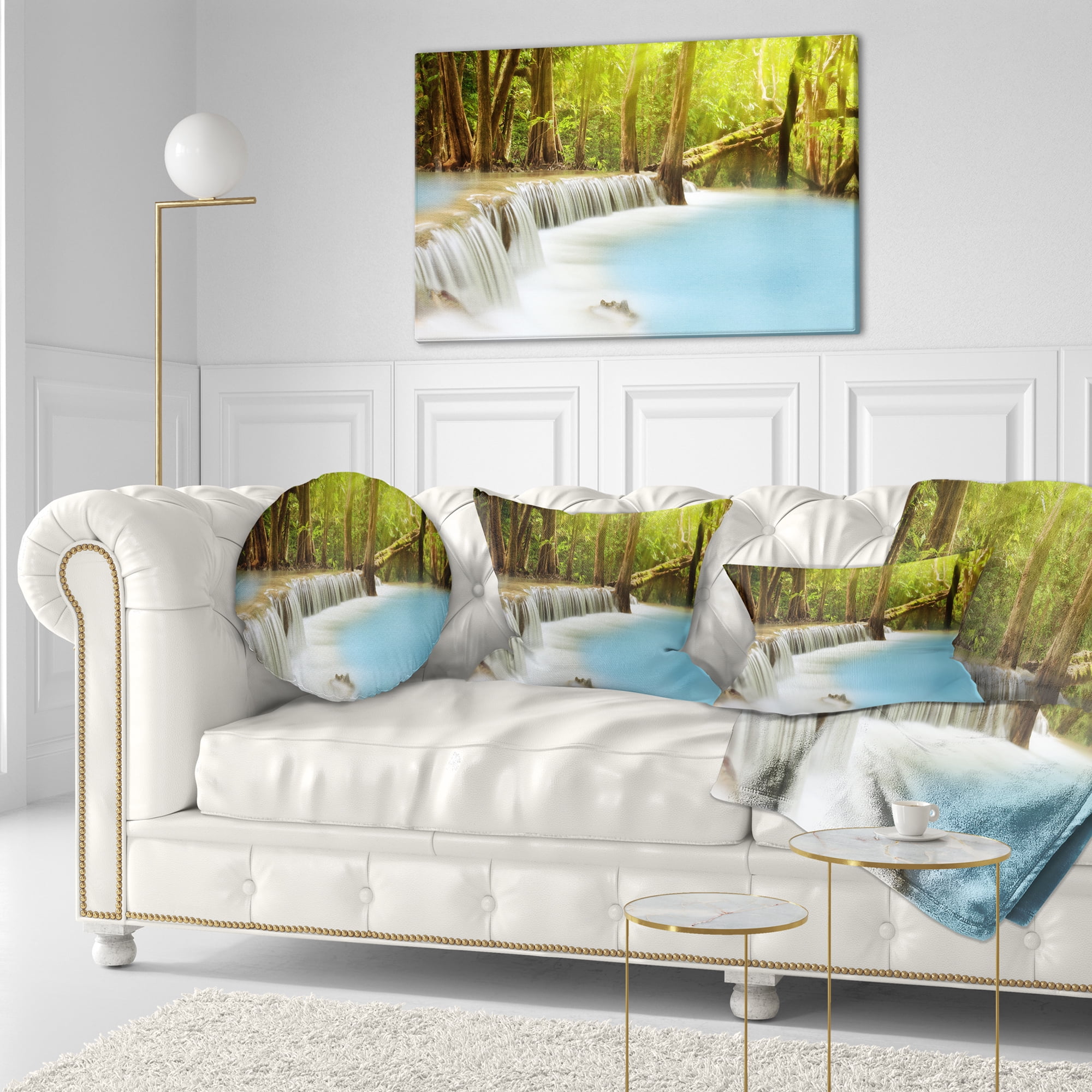 Designart Waterfall of Huai Mae Kamin - Landscape Printed Throw Pillow - 12x20
