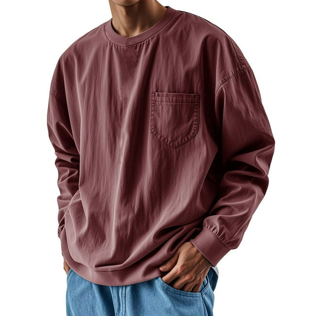 ylioge T-Shirts Grande Taille pour Hommes avec Poche Manches Longues Grande Taille P-4X T-Shirts Décontractés Chandail Col Rond Basique Chandails en Molleton Tops