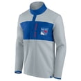 thumbnail image 2 of Men's Fanatics Gray/Blue New York Rangers Hockey Polar Fleece Quarter-Snap Jacket, 2 of 3