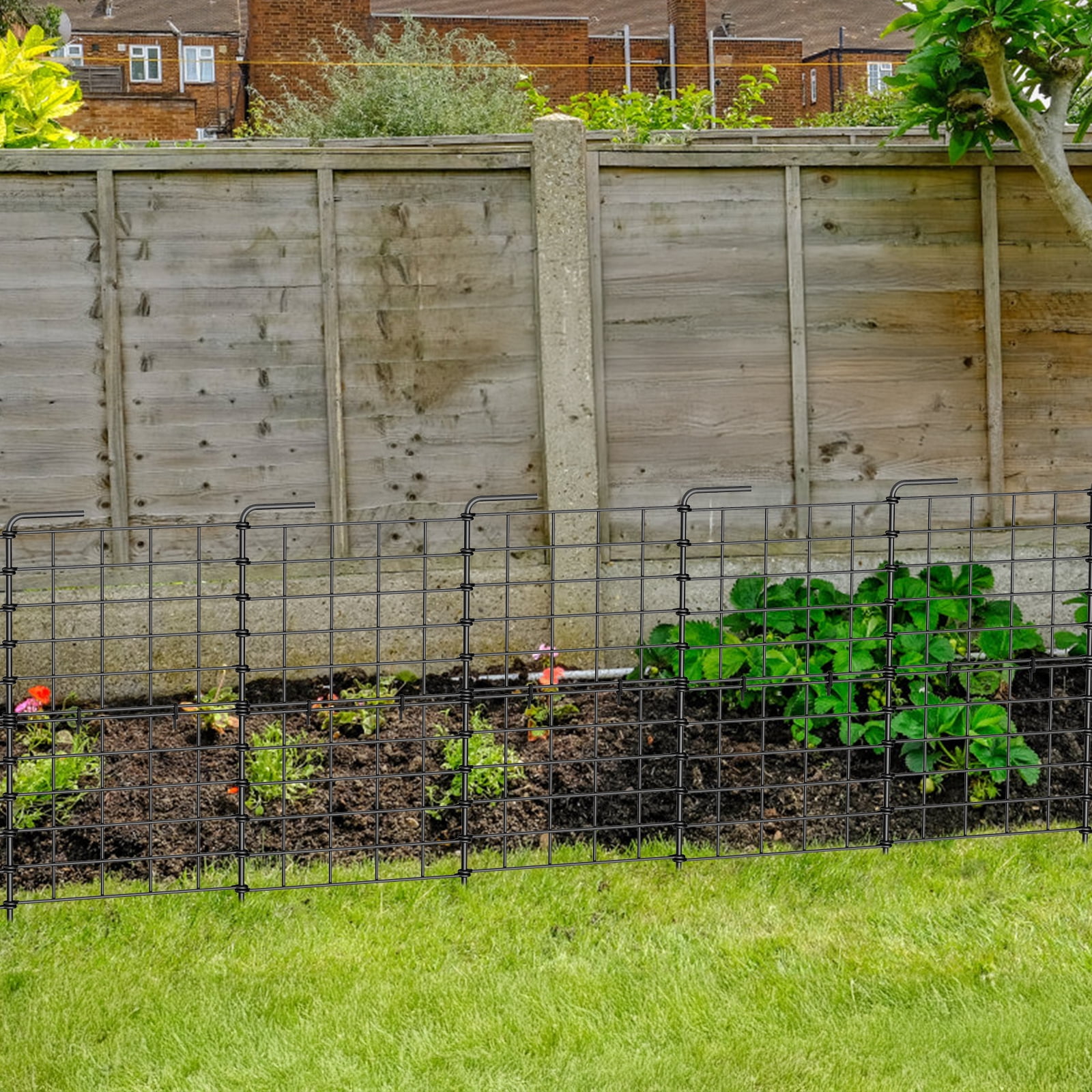 32 Pack Decorative Garden Fence, 24 Inch Tall Metal Picket Fence Panels, Wire Border Folding Fences Flower Bed Fencing Barrier, Decorative Animal Barrier for Dogs, Black