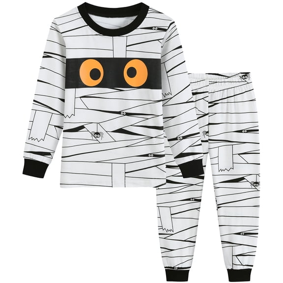 FEDPOP Toddler Boys Girls Halloween Pajamas Kids 2 Pieces Allover Prints Jammies Set Pjs Sleepwear 3T
