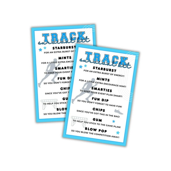 Track Team Survival Kit Cards 30pk 4x6 List Tag Labels Emergency Welcome Back Travel Boys Printables for Coaches Ball Players Goodie Bag