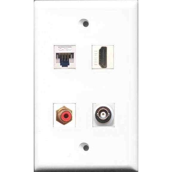 RiteAV - 1 Port HDMI and 1 Port RCA Red and 1 Port BNC and 1 Port Cat5e Ethernet White Wall Plate