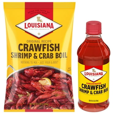 Louisiana Fish Fry ProductsCrawfish, Shrimp Crab Boil Seasoning Bundle - 4.5 lbs Powder Boil and 16 oz Bottle of Concentrated Liquid Boil - Spicy, Delicious, and Low Salt Cajun Seasoning