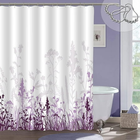Background Bathroom Curtains Shower, White And Purple Shower Curtain