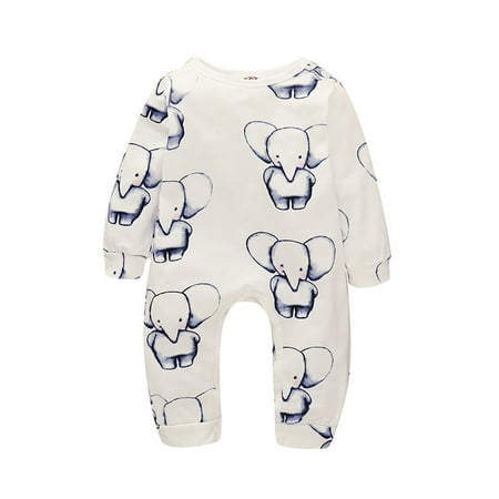 

Baby Boys Romper Jumpsuit Onesies Bodysuit Long Sleeve Elephant Print Romper 3-6 Months White