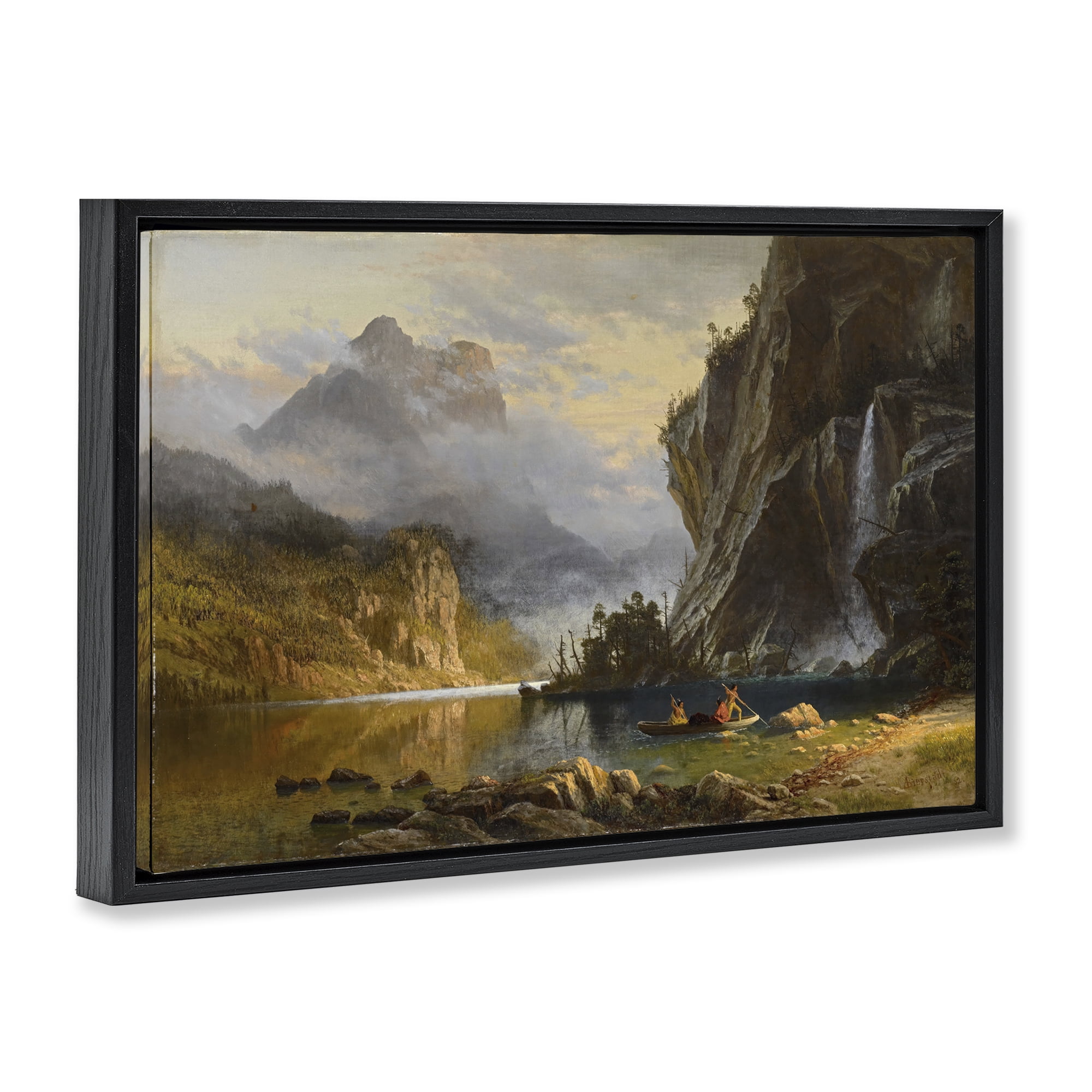 Stupell Industries Classical Spear Fishing Landscape & Nature Painting Black Floater Framed Canvas Art Print Wall Art, 25 x 17