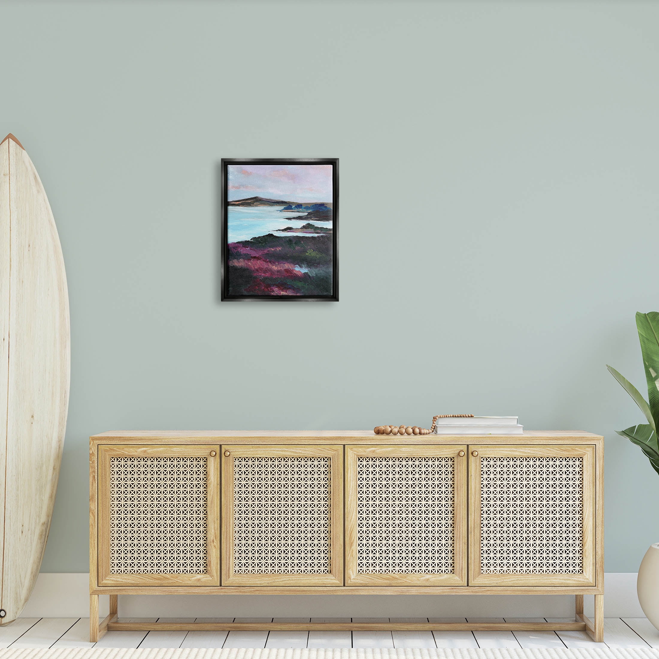 Stupell Industries Vivid Brushed Meadow Lake Edge Painting Jet Black Floating Framed Canvas Print Wall Art, Design by Nikita Jariwala