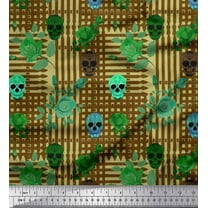 Soimoi Cotton Duck Fabric Leaves,Rose & Skull Halloween Print Fabric by Yard 42 Inch Wide