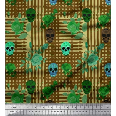 Soimoi Cotton Duck Fabric Leaves,Rose & Skull Halloween Print Fabric by Yard 42 Inch Wide