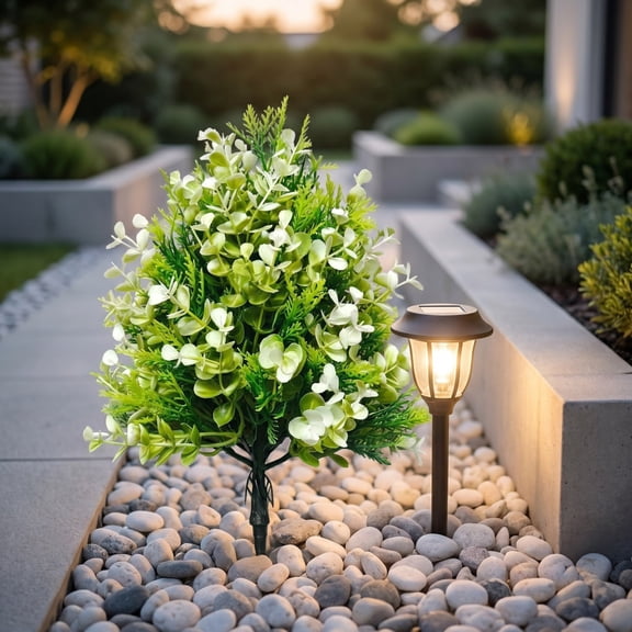 Artificial Boxwood Topiary Stake Faux Shrub Pick With Ground Spike Plastic Greenery Outdoor Garden Yard Decor Round Bush Plant For Patio Planter Pot Cemetery Landscaping Display