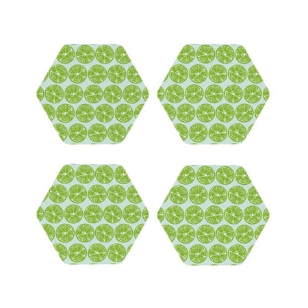 

Fuzoiu Green Lemon Slices Print Leather Coasters Set Drink Coasters Set of 4 for Tabletop Protection Durable PVC Coasters Home Décor and Housewarming Gift-Hexagon