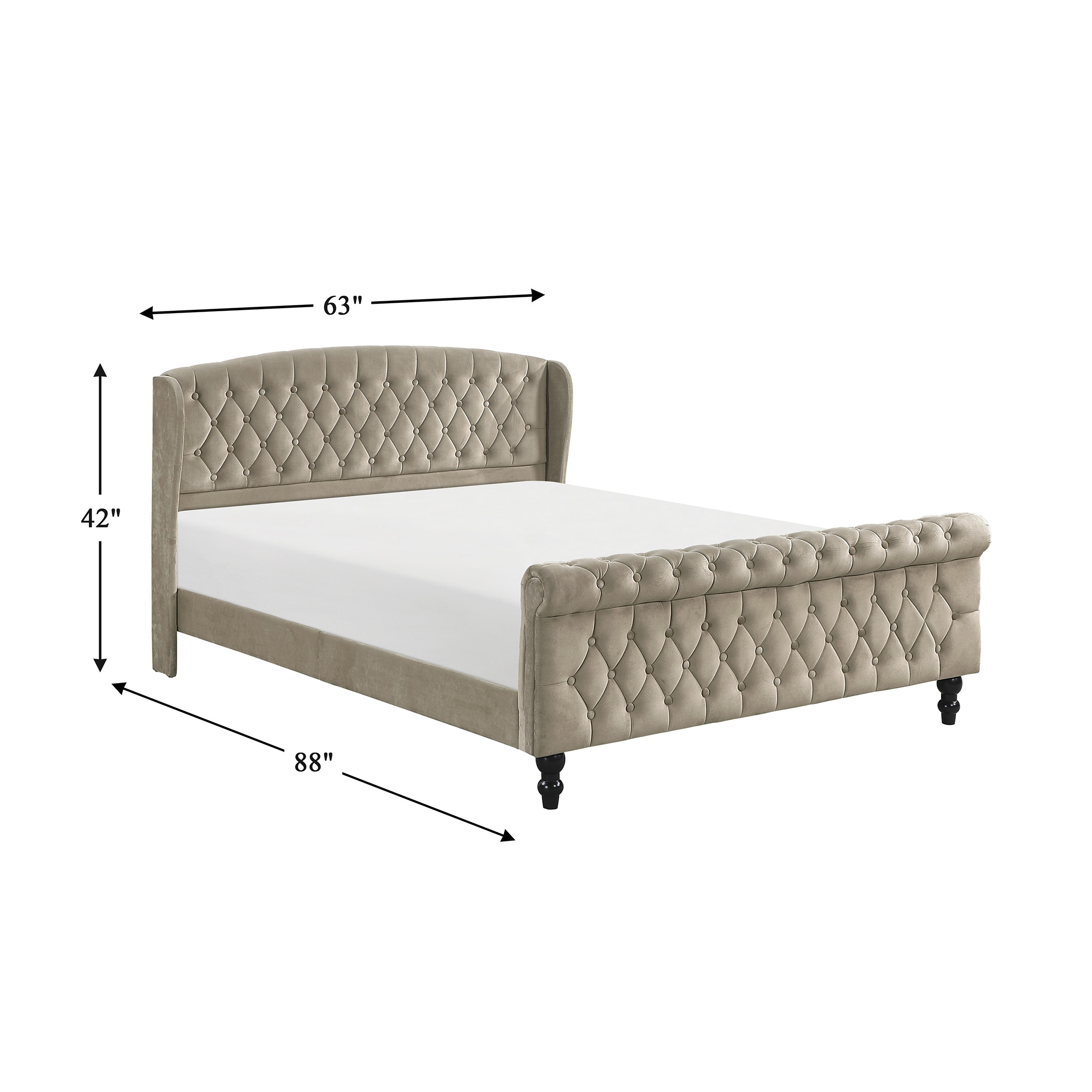 OakvillePark Tova 42"H Velvet Upholstered Platform Bed, Queen, Brown