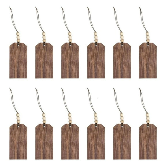 Ciwanning Pack of 12 Blank Wood Name Tagged Christmas Stocking Hanging Labels with Wood Beads for DIY Craft Decoration Projects