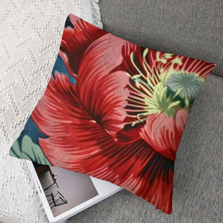 Creowell Chinoiserie Red Peony Floral Pillow Cover Peony Flower