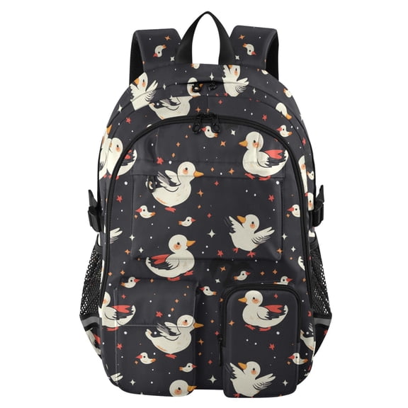 DIXRUYEE White Duck Pattern Pattern Backpack for School 14”Laptop Compatible with Reflective Safety Strips