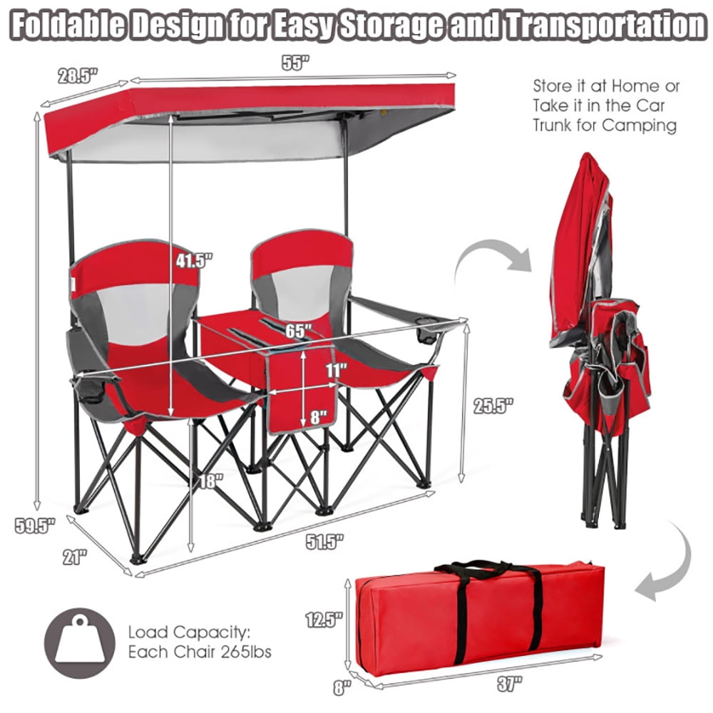 Aimee Lii Portable Folding Camping Canopy Chairs with Cup Holder, Double Camping Chair with Canopy, Red Aimee Lii Portable Folding Camping Canopy Chairs with Cup Holder, Double Camping Chair with Canopy, Red