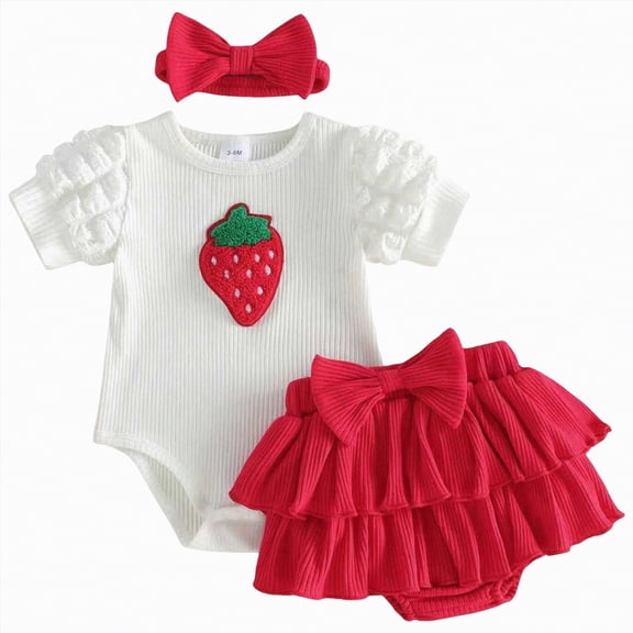 mgoYE Baby Girl Clothes 0-3 Months Newborn Infant Baby Girl Clothes Romper Skirt Short Set Fruit Summer Outfits Cute Baby Clothes Girl(Red,6-12 Months)