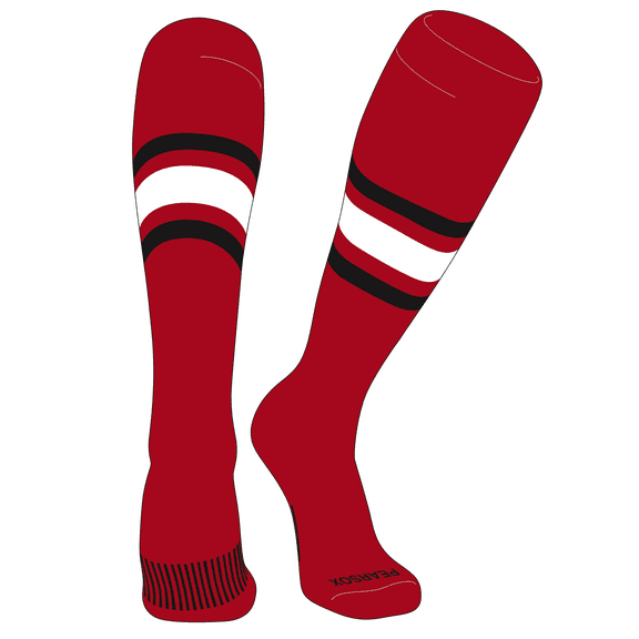 PEAR SOX Striped OTC Baseball, Softball, Football Socks (B) Red, Black, White (XS)