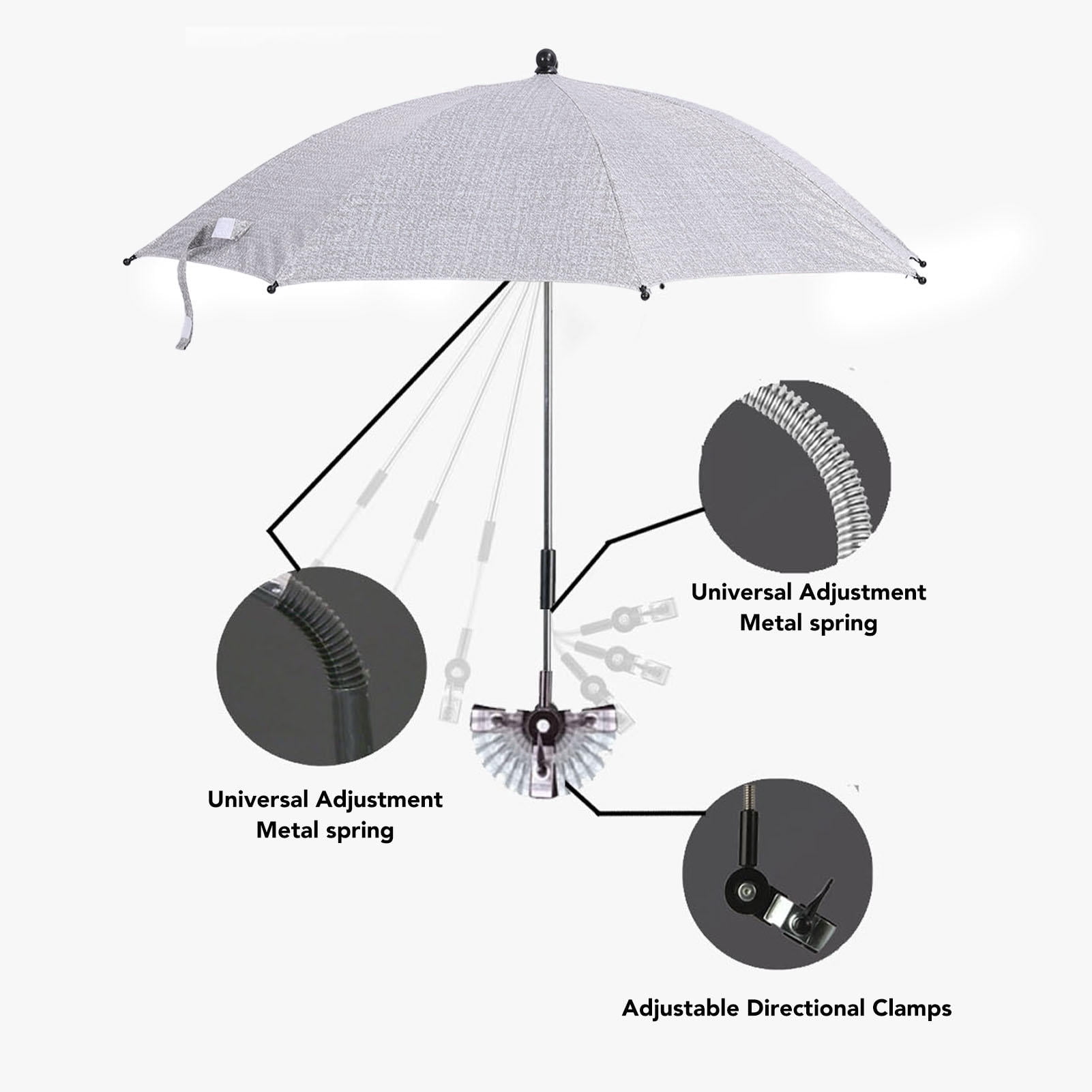 LAZIOEGR Adjustable 85 cm Baby Stroller Sun Shade Umbrella – UV & Rain Protection, Clip‑On, Lightweight, Large‑Size, Denim Gray