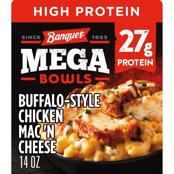Banquet MEGA Bowls Buffalo-Style Chicken Mac 'N Cheese, 27g Protein, Frozen Meal, 14 oz.