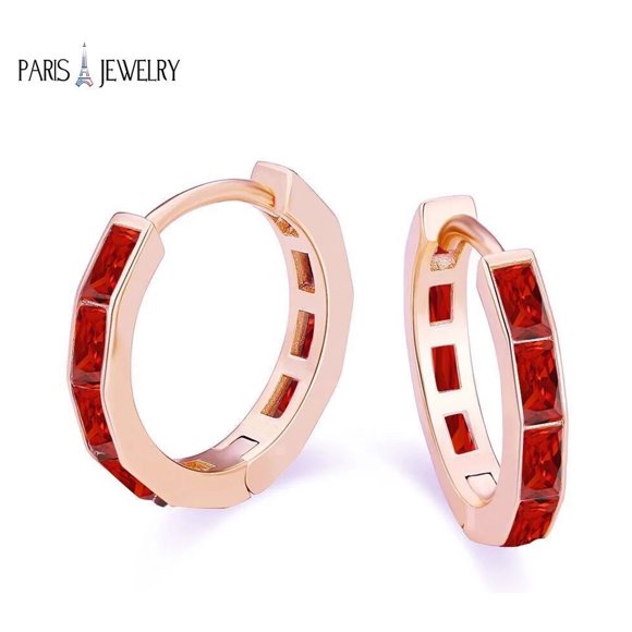 Paris Jewelry Boucles d'Oreilles Créoles Huggie Plaquées Or Rose 18K Rubis Créé 3 Ct Taille Émeraude