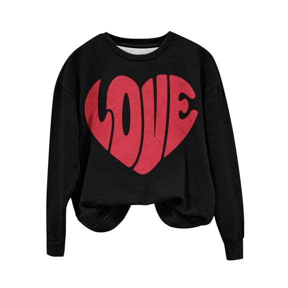 WTXUE Valentine's Sweatshirt Love Heart Graphic Print Long Sleeve Crewneck Shirts Trendy Sweatshirts Dressy Sweatshirts Womens Graphic Sweatshirts Warm Sweatshirt Valentines Day Outfit Black L