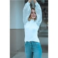 thumbnail image 4 of Women's Confetti Sequin Balloon Long Sleeve Mock Neck Pullover Sweatshirt, White, Large, 4 of 5