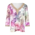 thumbnail image 4 of CYMMPU Fall Trendy Shirts 3/4 Sleeve Lace V Neck Tunic Tops Spring Tops Blouses for Women Dressy Casual Loose Fit Flower Pattern Business Elegant Work Tops T-Shirts M, 4 of 4