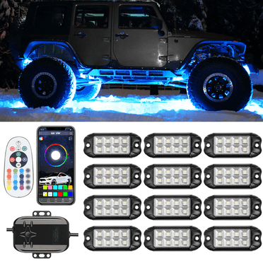 4-Pod White LED Rock Light Kit - 9W 6000K, 9-32V, Die-Cast Aluminum, For Trucks, ATV, SUV, Offroad