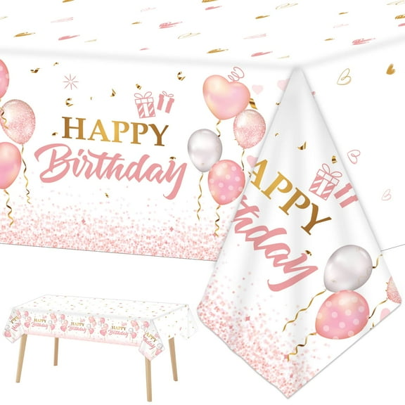 Pink Rose Gold Tablecloth 3 Pieces, Plastic Disposable Party Table Covers, 54 x 108 Inches for Rectangle Tables, Girl Women Birthday Party Decorations, Wedding Favors, Indoor Outdoor