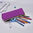 thumbnail image 5 of Xecao Purple Black Buffalo Plaid Print Leather Pencil Case -Stationery Bag Pen Holder for Work & Office, 5 of 5