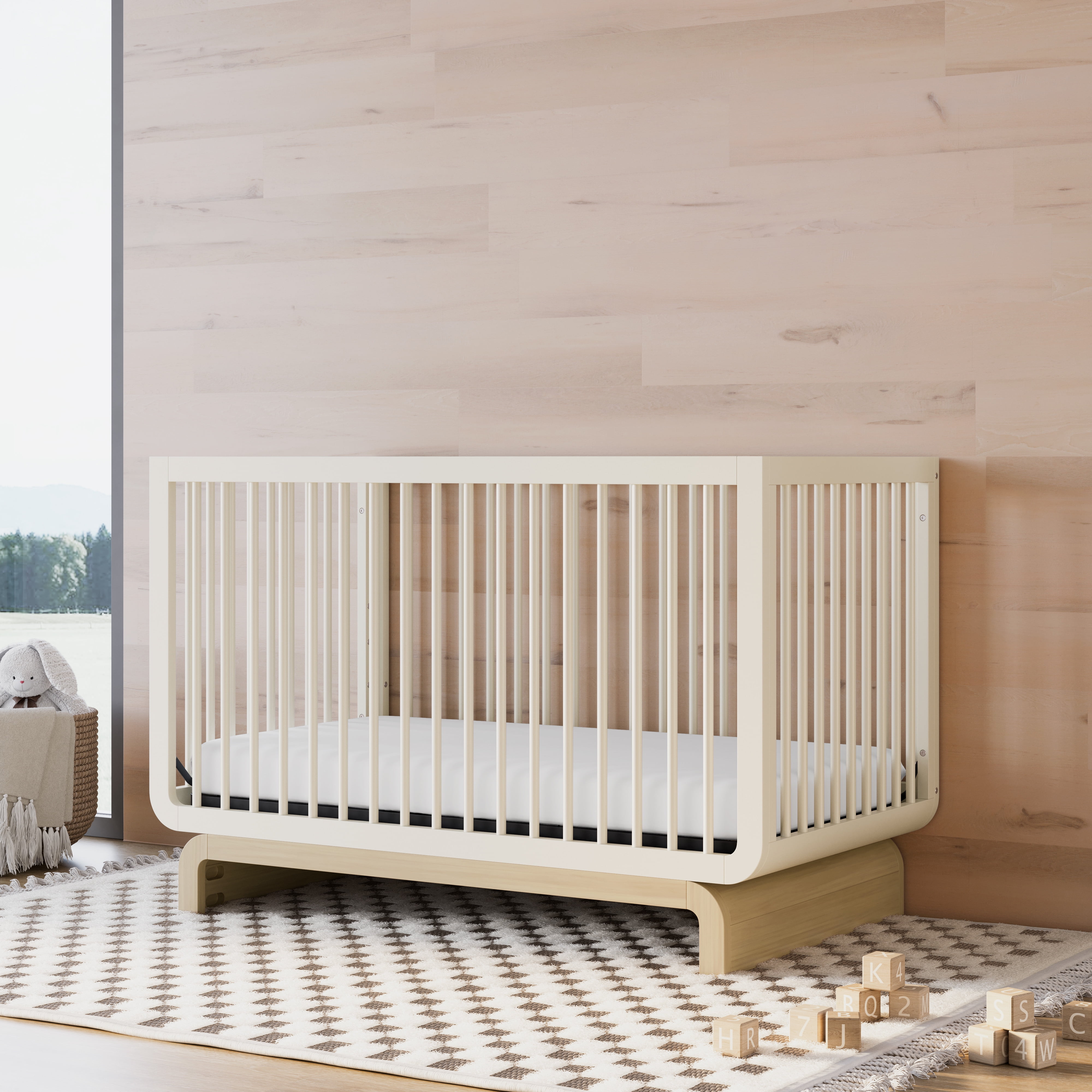 Art of Nursery by Storkcraft Santorini 5-in-1 Convertible Baby Crib, Frosted Oat with Driftwood