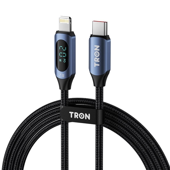TRON USB-C to L Cable 20W, PD Fast Charging Cord with Real Time Digital Power Display, 5FT Nylon Braided iPhone Fast Charger for iPhone 14 13 12 11 X SE, 480Mbps High Speed Data Sync, Black