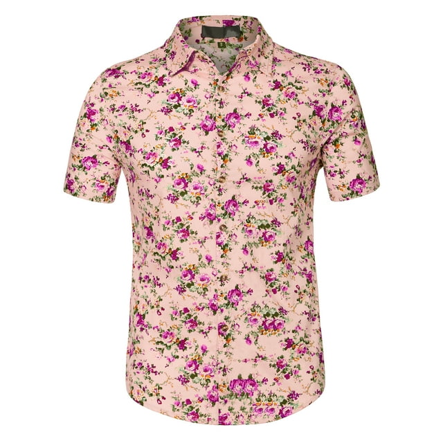 INSPIRE CHIC Men's Short Sleeve Button Front Beach Hawaiian Shirt