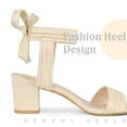 thumbnail image 4 of BLISSFUL STEP Women's Open Toe Pleated Lace Up Chunky Heels Sandals Beige (Size 6), 4 of 6