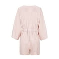 thumbnail image 7 of UYISJ Women's Summer Trendy Casual Rompers V Neck Tie Front Short Jumpsuits Striped 3/4 Sleeve Loose Rompers With Pockets Pink XXXL, 7 of 7