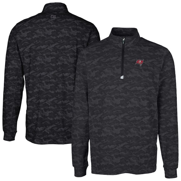 Men's Cutter & Buck Black Tampa Bay Buccaneers Big & Tall Traverse Eco Camo Tri-Blend DryTec Quarter-Zip Jacket