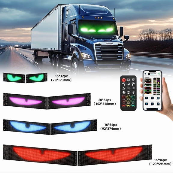 2025 Upgrade LED Eyes for Car Windshield, 2PCS 23.43"×4.72" Ojos LED para Carro Synchronize Devil Eyes Lights,Flexible Ultra Bright Programmable Lightride Sign for Truck/Vans-APP Remote Control