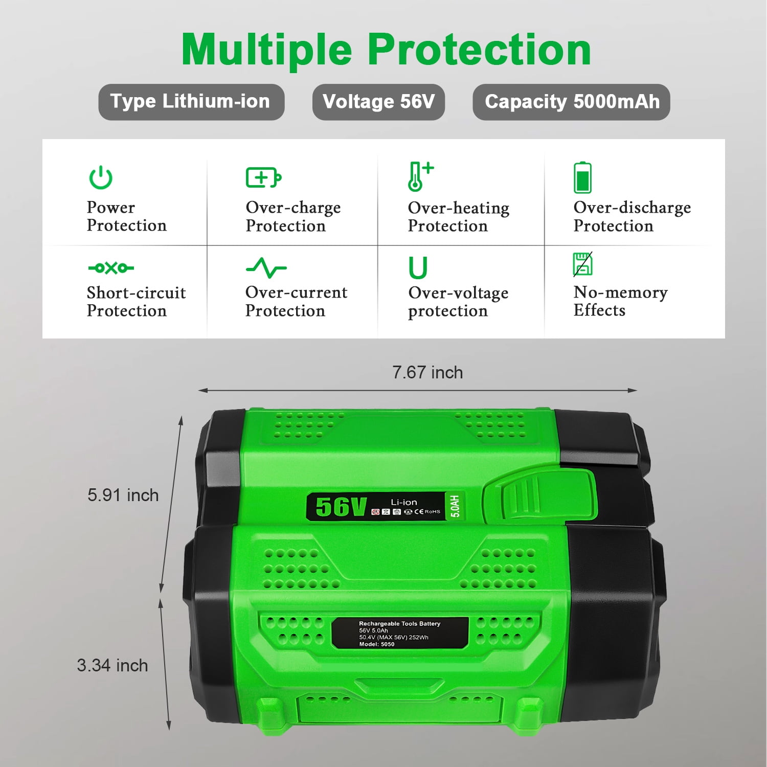 SUNBAT 56V 5000mAh Replacement Battery for EGO BA2800 BA4200 BA1400, 5.0Ah Lithium Ion Battery Compatible with All Power 56V CS1604 CS1804 CS1403 HT2400 LB6504 LB5804 LB6500 LB4800 PH1400 Tools