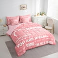 thumbnail image 3 of Manfei Pink Love Heart Twin Bedding Sets 7-Piece for Teen, Positive Word Bedding Comforter Set, Romantic Valentines Day Reversible Sheet Sets, Lightweight Room Decor, 3 of 7