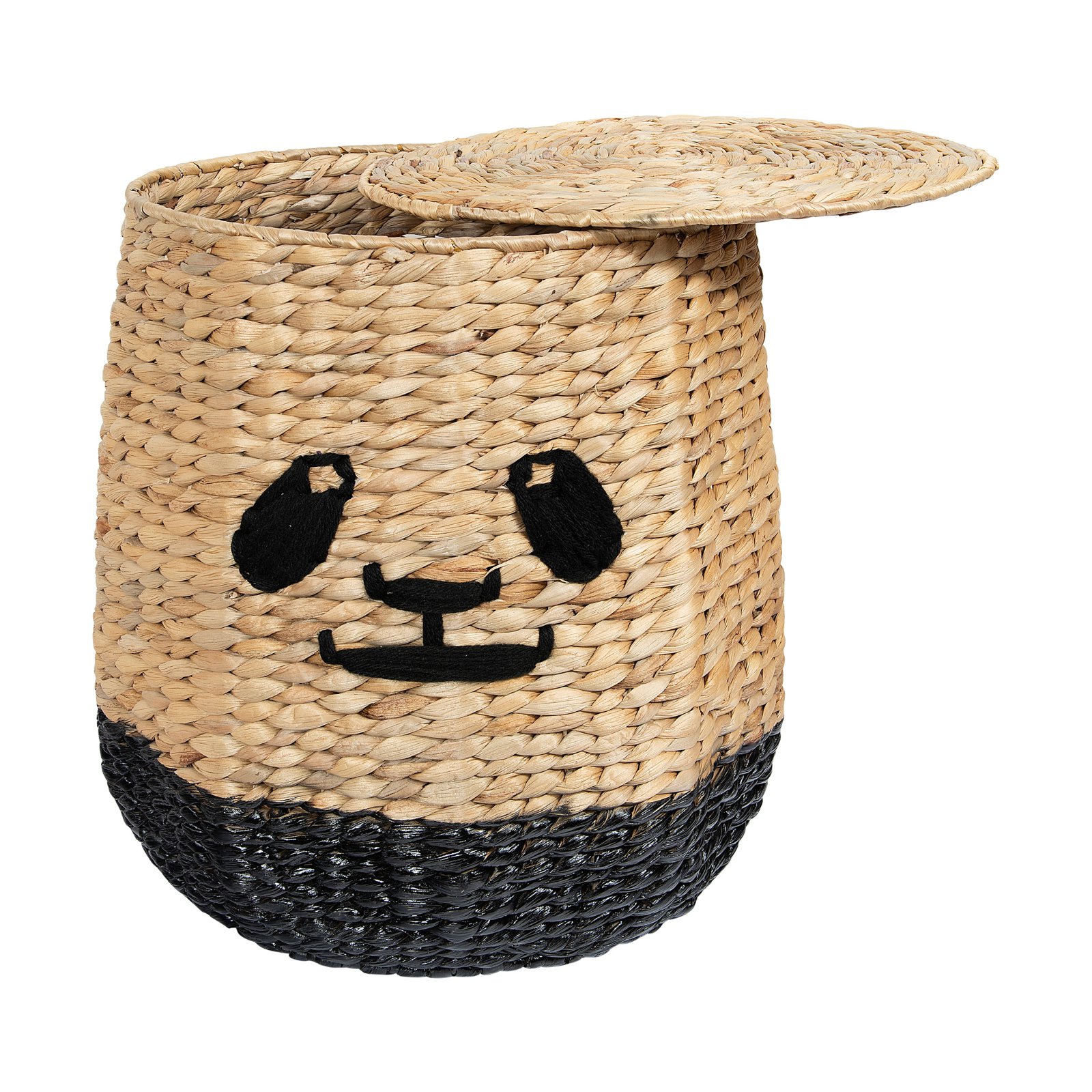 Bloomingville Handwoven Beige & Black Panda Face Rattan Basket with Lid