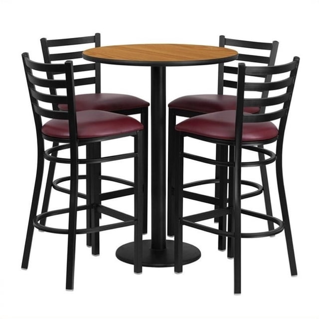 Bowery Hill 5 Piece Round Laminate Table Set in Natural and Black