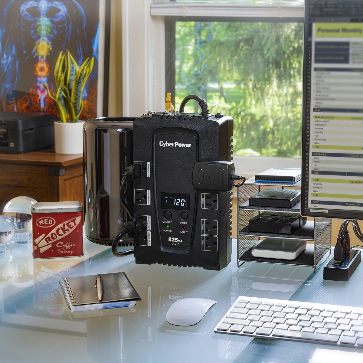 CyberPower CP825AVRLCD Intelligent LCD UPS Systems - 825VA/450W, 120 VAC, NEMA 5-15P, Compact, 8 Outlets, LCD, PowerPanel
